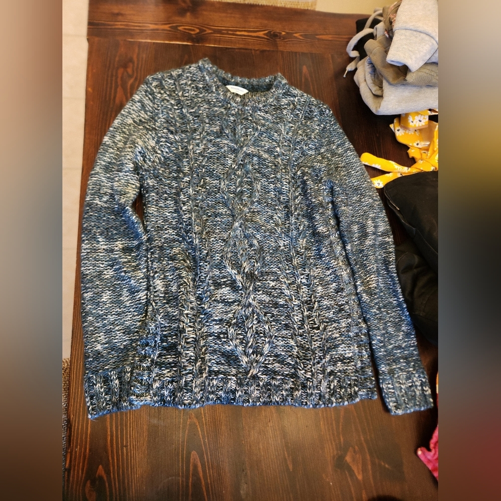 Blue and White Cable Knit Sweater